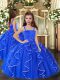 Pretty Sleeveless Floor Length Ruffles Lace Up Kids Pageant Dress with Royal Blue