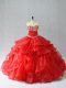 Floor Length Ball Gowns Sleeveless Red Quinceanera Gown Lace Up