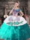 Organza Off The Shoulder Sleeveless Lace Up Embroidery 15th Birthday Dress in Aqua Blue