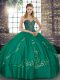 Sweetheart Sleeveless Sweet 16 Dress Floor Length Beading and Embroidery Turquoise Tulle
