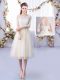 Tulle Scoop Half Sleeves Lace Up Lace Quinceanera Dama Dress in Champagne