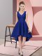 Perfect A-line Damas Dress Royal Blue V-neck Lace Sleeveless High Low Zipper