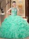 Perfect Apple Green Sleeveless Organza Lace Up Sweet 16 Quinceanera Dress for Sweet 16 and Quinceanera