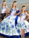 Stylish Embroidery and Ruffles 15 Quinceanera Dress Blue And White Lace Up Sleeveless Floor Length