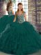 Beading and Ruffles Quinceanera Gown Peacock Green Lace Up Sleeveless Floor Length