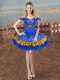 Royal Blue Sleeveless Mini Length Embroidery Lace Up Prom Gown