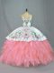 Pink Lace Up Sweet 16 Quinceanera Dress Embroidery and Ruffles Sleeveless Floor Length