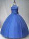 Floor Length Blue Sweet 16 Quinceanera Dress Tulle Sleeveless Beading