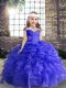 Perfect Sleeveless Organza Floor Length Lace Up Little Girl Pageant Dress in Blue with Beading and Ruffles