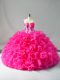 Sweetheart Sleeveless 15 Quinceanera Dress Appliques and Ruffles Hot Pink Organza
