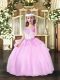 Floor Length Lace Up Little Girl Pageant Dress Lilac for Party and Sweet 16 and Wedding Party with Beading