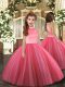 Amazing Floor Length Coral Red Pageant Dress Toddler Tulle Sleeveless Beading