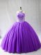 High Quality Purple Tulle Lace Up Sweet 16 Quinceanera Dress Sleeveless Floor Length Beading