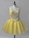 Romantic Mini Length Ball Gowns Sleeveless Yellow Dress for Prom Lace Up