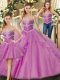 Pretty Floor Length Lace Up Ball Gown Prom Dress Lilac for Sweet 16 and Quinceanera with Beading