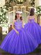 Lavender Tulle Lace Up Little Girl Pageant Gowns Sleeveless Floor Length Beading and Ruffles
