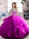 Best Selling Purple Tulle Lace Up Scoop Sleeveless Floor Length 15 Quinceanera Dress Beading and Ruffles
