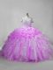 Sleeveless Brush Train Beading and Ruffles and Pick Ups Lace Up Quince Ball Gowns