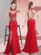 Elegant Red Sleeveless Floor Length Lace and Appliques Backless