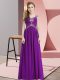Smart Floor Length Lace Up Evening Dress Eggplant Purple for Prom and Party and Military Ball with Beading