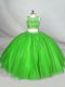 Pretty Green Scoop Neckline Beading and Appliques Sweet 16 Quinceanera Dress Sleeveless Lace Up