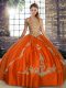 Super Orange Red Lace Up Sweet 16 Quinceanera Dress Beading and Embroidery Sleeveless Floor Length