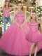 Lovely Rose Pink Sleeveless Embroidery Floor Length Quinceanera Gowns