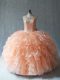 Floor Length Peach Sweet 16 Quinceanera Dress Scoop Sleeveless Lace Up