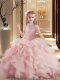 Pink Ball Gowns Organza Scoop Sleeveless Beading and Ruffles Floor Length Lace Up Little Girls Pageant Dress