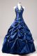 Perfect Royal Blue Taffeta Lace Up Halter Top Sleeveless Floor Length Sweet 16 Dresses Appliques and Pick Ups
