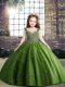 Green Sleeveless Floor Length Beading Lace Up Evening Gowns