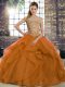 Super Orange Ball Gowns Beading and Ruffles Sweet 16 Dress Lace Up Tulle Sleeveless