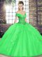 Inexpensive Beading and Ruffles Ball Gown Prom Dress Green Lace Up Sleeveless Floor Length