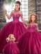 Ball Gowns Sleeveless Fuchsia Sweet 16 Dresses Brush Train Lace Up