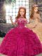 Fantastic Fuchsia Sleeveless Tulle Lace Up Little Girl Pageant Gowns for Party and Wedding Party