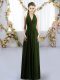 Fantastic Floor Length Lace Up Dama Dress for Quinceanera Olive Green for Wedding Party with Ruching