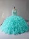 Fancy Sleeveless Beading and Ruffles Lace Up 15 Quinceanera Dress with Aqua Blue  Fancy Sleeveless Beading and Ruffles Lace Up 15 Quinceanera Dress with Aqua Blue