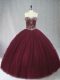 Ball Gowns 15 Quinceanera Dress Burgundy Sweetheart Tulle Sleeveless Floor Length Lace Up