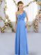 Extravagant Blue One Shoulder Neckline Hand Made Flower Court Dresses for Sweet 16 Sleeveless Lace Up