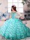Aqua Blue Organza Lace Up Girls Pageant Dresses Sleeveless Floor Length Beading and Ruffled Layers