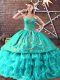 Sleeveless Organza Lace Up 15 Quinceanera Dress in Aqua Blue with Embroidery and Ruffled Layers