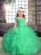 Fancy Straps Sleeveless Lace Up Kids Pageant Dress Apple Green Organza Fancy Straps Sleeveless Lace Up Kids Pageant Dress Apple Green Organza