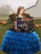 Stylish Blue Straps Neckline Embroidery and Ruffled Layers Kids Formal Wear Sleeveless Lace Up