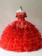 Red Quinceanera Dress Sweet 16 and Quinceanera with Embroidery and Ruffled Layers Off The Shoulder Sleeveless Lace Up