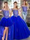 Royal Blue Off The Shoulder Neckline Beading 15th Birthday Dress Sleeveless Lace Up