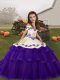 Modern Tulle Straps Sleeveless Lace Up Embroidery and Ruffled Layers Child Pageant Dress in Purple