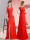Cute Beading Prom Gown Red Zipper Sleeveless Floor Length
