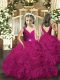 Customized Sleeveless Floor Length Beading Backless Pageant Gowns For Girls with Fuchsia
