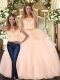 Scoop Sleeveless Sweet 16 Quinceanera Dress Floor Length Lace Peach Organza