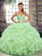 Suitable Apple Green Tulle Lace Up Sweetheart Sleeveless Floor Length Ball Gown Prom Dress Beading and Ruffles